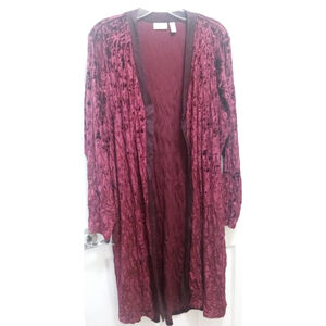 Logo Lavish Lori Goldstein Womens Sz 1X Red Wine Textured Velvet Duster Cardigan